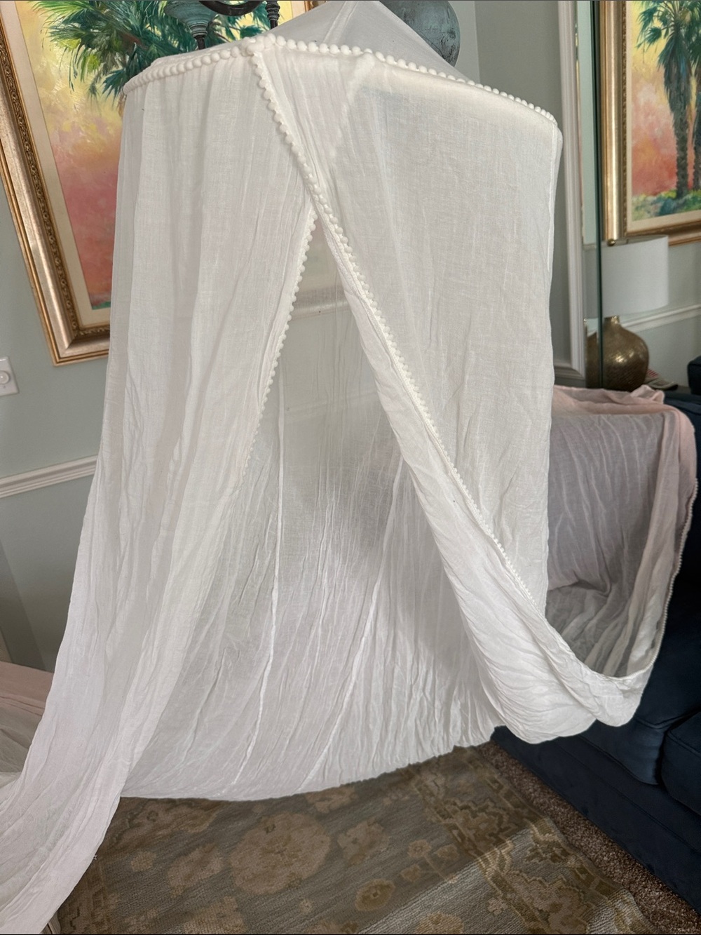 Pillowfort White Crinkle Canopy Drapery with Pom Trim